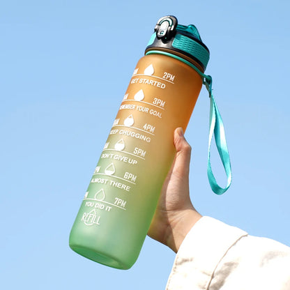 1L Water Bottle 12 Colors Leak Proof with Time Mark Drink and Straw Motivational Drinking Sports Water Bottle for Outdoor Hiking