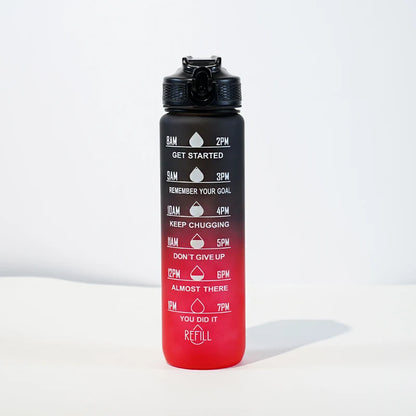 1L Water Bottle 12 Colors Leak Proof with Time Mark Drink and Straw Motivational Drinking Sports Water Bottle for Outdoor Hiking